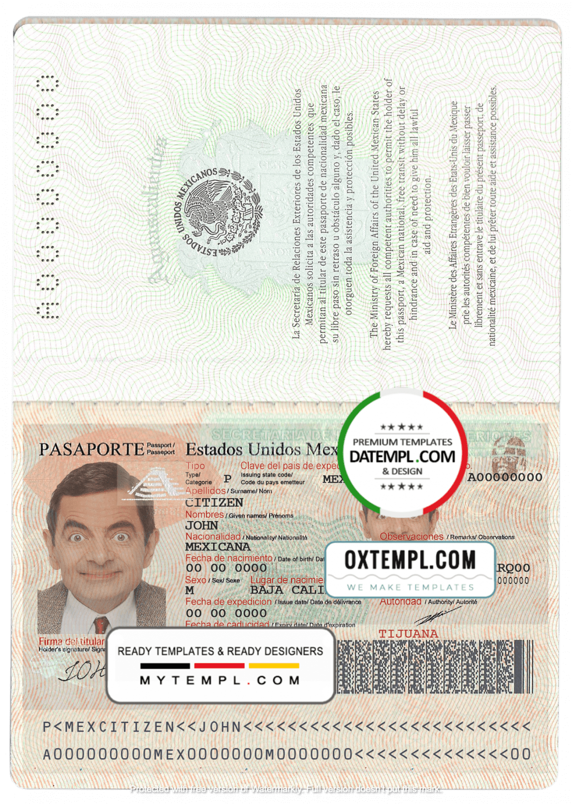 Mexico passport template in PSD format, fully editable