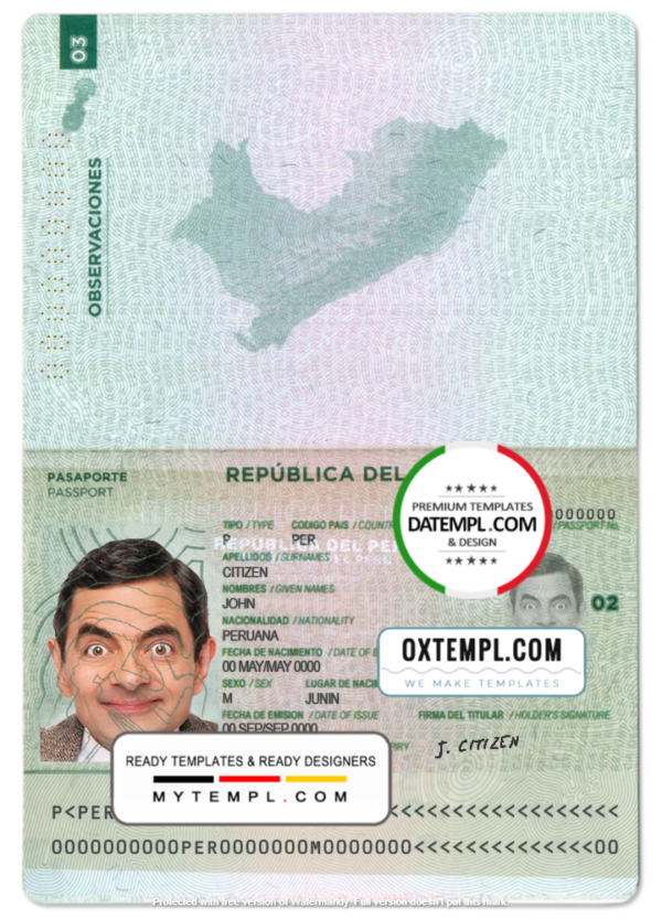 Peru passport template in PSD format, fully editable - GOTEMPL ...