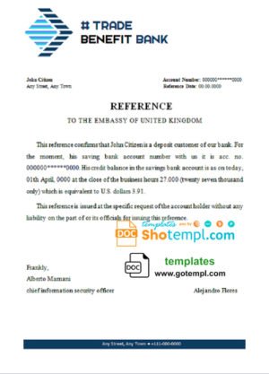# trade benefit bank universal multipurpose bank account reference template in Word and PDF format