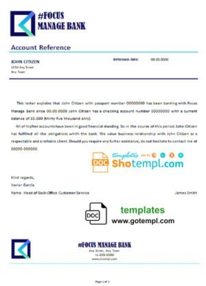 # focus manage bank universal multipurpose bank account reference template in Word and PDF format
