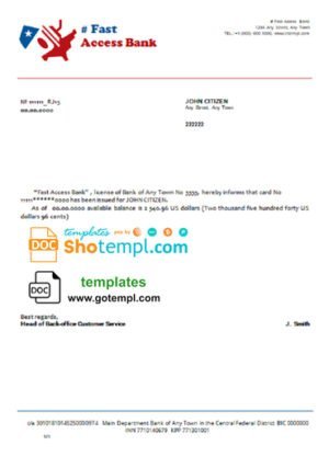 # fast access bank universal multipurpose bank account reference template in Word and PDF format