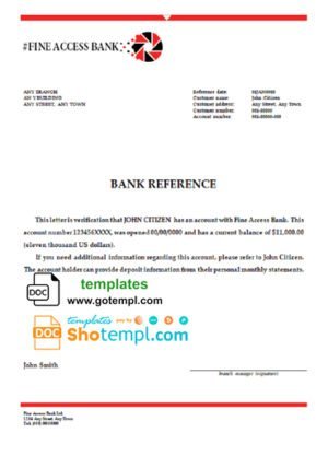 # fine access bank universal multipurpose bank account reference template in Word and PDF format