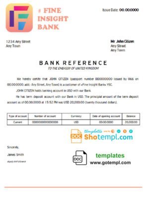 # fine insight bank universal multipurpose bank account reference template in Word and PDF format