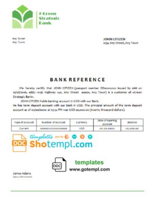 # green union bank universal multipurpose bank account reference template in Word and PDF format
