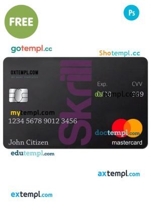 Skrill Mastercard Debit card template in PSD format, fully editable
