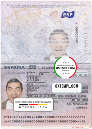 Spain passport template in PSD format, fully editable (2015 – present)