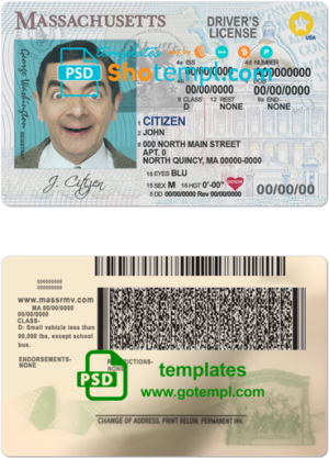 USA Massachusetts driving license template in PSD format, with the fonts