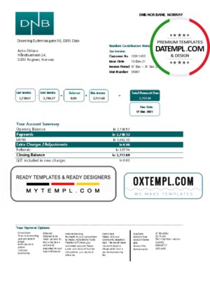 Norway DNB bank proof of address statement template in .xls and .pdf file format