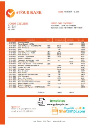 # good reply universal bank statement template in Word format
