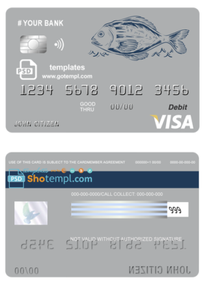 # lucky fish universal multipurpose bank visa credit card template in PSD format, fully editable