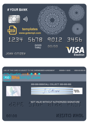 # mandala dream universal multipurpose bank visa electron credit card template in PSD format, fully editable