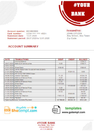 # red circles universal multipurpose bank statement template in Word format