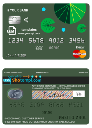 # budget green universal multipurpose bank mastercard debit credit card template in PSD format, fully editable