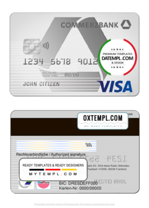 Germany Commerzbank visa card template in PSD format, fully editable