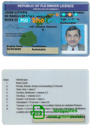 Fiji driving license template in PSD format, fully editable