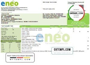 Cameroon ENEO electricity utility bill template in Word and PDF format (current version)