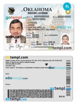 USA Oklahoma driving license template in PSD format, +photo look (2020 – present)