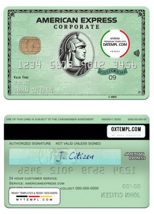 USA State Street Corporation bank AMEX green corporate card template in PSD format, fully editable