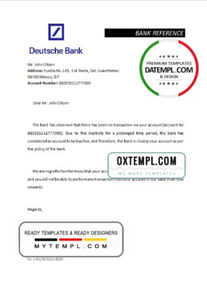 Mexico Deutsche Bank bank account closure reference letter template in Word and PDF format