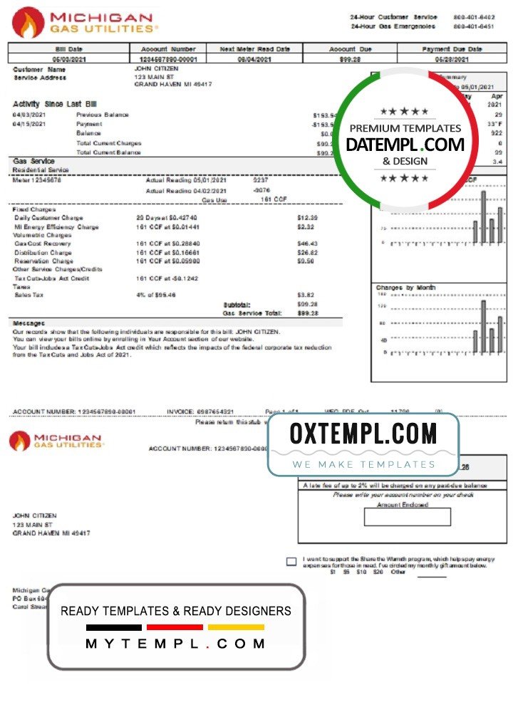 USA Michigan Gas Utilities Utility Bill Template In Word And PDF Format 