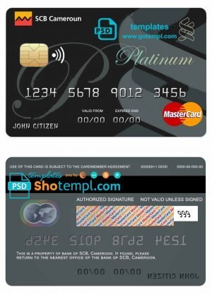 Cameroon SCB bank mastercard credit card template in PSD format, fully editable