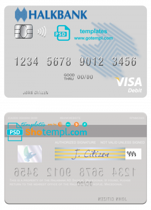 Macedonia Halkbank AD Skopje visa card fully editable template in PSD format
