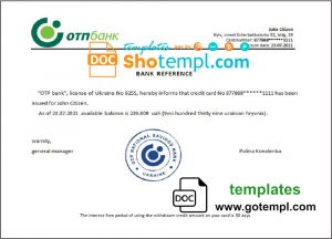 Ukraine OTP bank account balance reference letter template in Word and PDF format