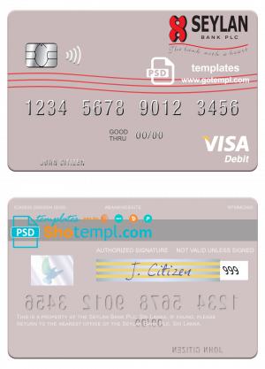 Sri Lanka Seylan Bank Plc visa debit card template in PSD format