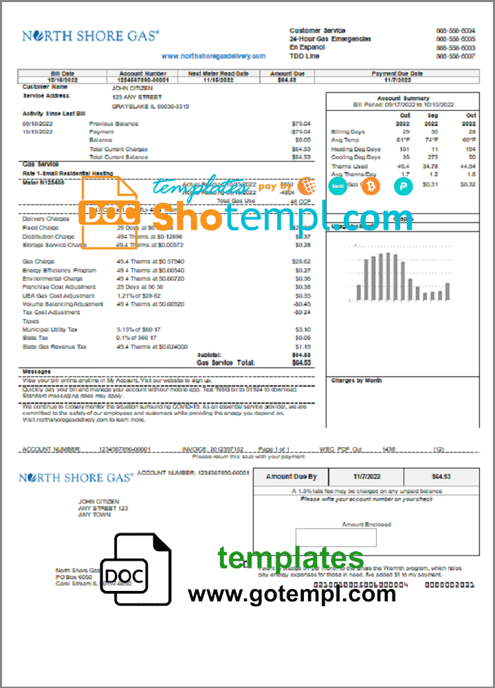 USA Illinois North Shore Gas Utility Bill Template In Word And PDF Format