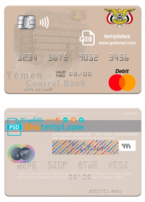 Yemen Central Bank of Yemen mastercard card template in PSD format
