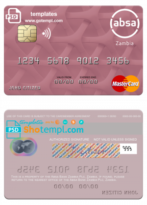 Zambia Absa Bank Zambia Plc mastercard credit card template in PSD format