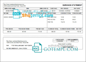 # smart up pay stub template in Word and PDF format