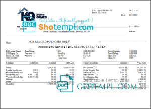 # under score pay stub template in Word and PDF format
