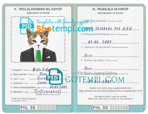free Philippines cat (animal, pet) passport PSD template, fully editable