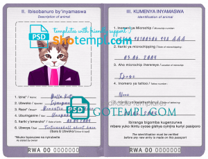 free Rwanda cat (animal, pet) passport PSD template, fully editable