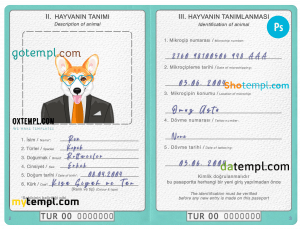 free Turkey dog (animal, pet) passport PSD template, completely editable