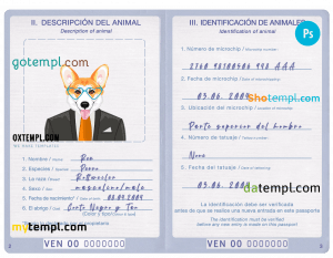 free Venezuela dog (animal, pet) passport PSD template, fully editable