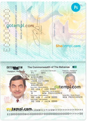 Bahamas passport PSD template, fully editable