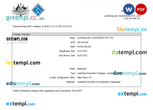 Australian Securities and Investments Commission’s (ASIC) Certificate of Company Registration 2
