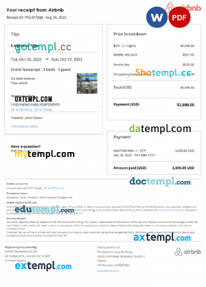 Latvia Airbnb booking confirmation Word and PDF template
