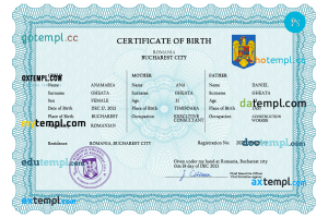 Romania vital record birth certificate PSD template