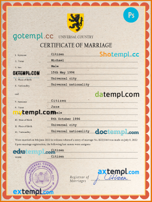 # grace universal marriage certificate PSD template, fully editable
