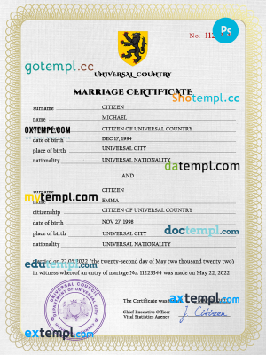 # sweet story universal marriage certificate PSD template, completely editable