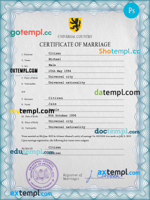 # cherish universal marriage certificate PSD template, completely editable