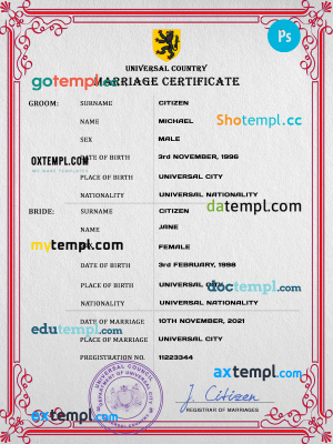 # delight universal marriage certificate PSD template, fully editable