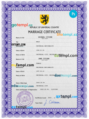 # focal universal marriage certificate PSD template, fully editable