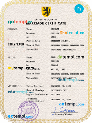 # refined universal marriage certificate PSD template, fully editable