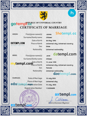 # sketch universal marriage certificate PSD template, completely editable