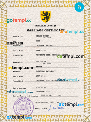 # underexpose universal marriage certificate PSD template, fully editable