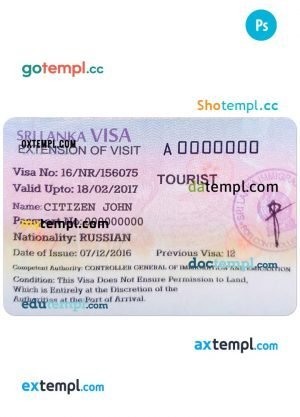SRI LANKA tourist visa PSD template, fully editable
